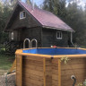 Деревянный бассейн  155 х 155 см "Компакт" круглый, скиммер и лестницы в комплекте,  высота 115см или 130см